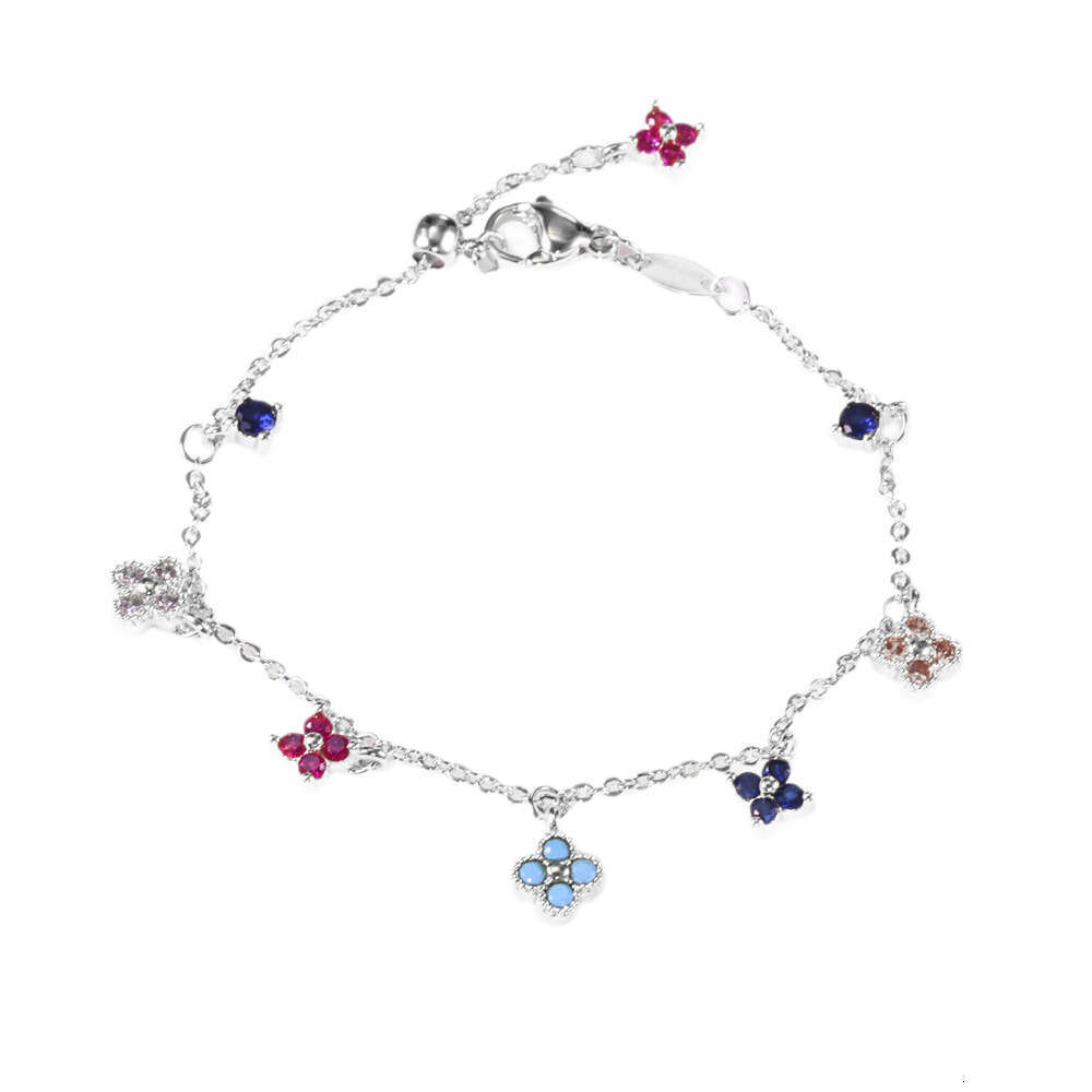 Clover Bracelet for Women Dainty O-Chain Colorful Zircon Inlaid Four-Leaf Clover Bracelet 18K Gold Plated Light Luxury INS Dopamine Adjustable Versati