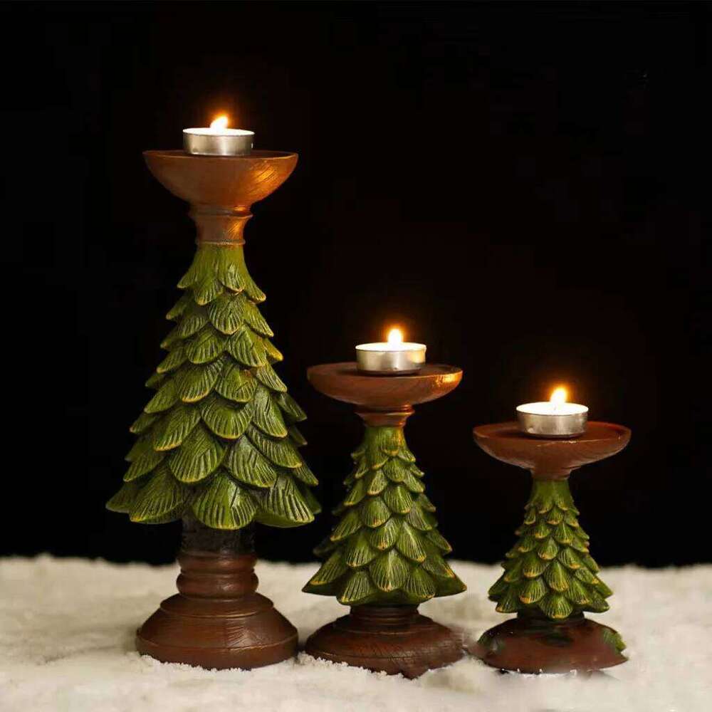 Christmas Tree Ornaments Ins European Style Home Living Room Desktop Decoration Crafts Wooden Candle Holder H260310