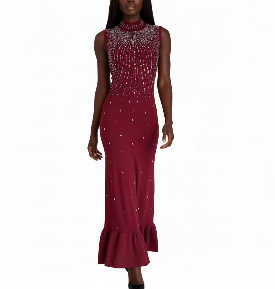2026 new European and American slim fit rhinestone sleeveless luxury fashion party elegant fish tail long skirt for women
