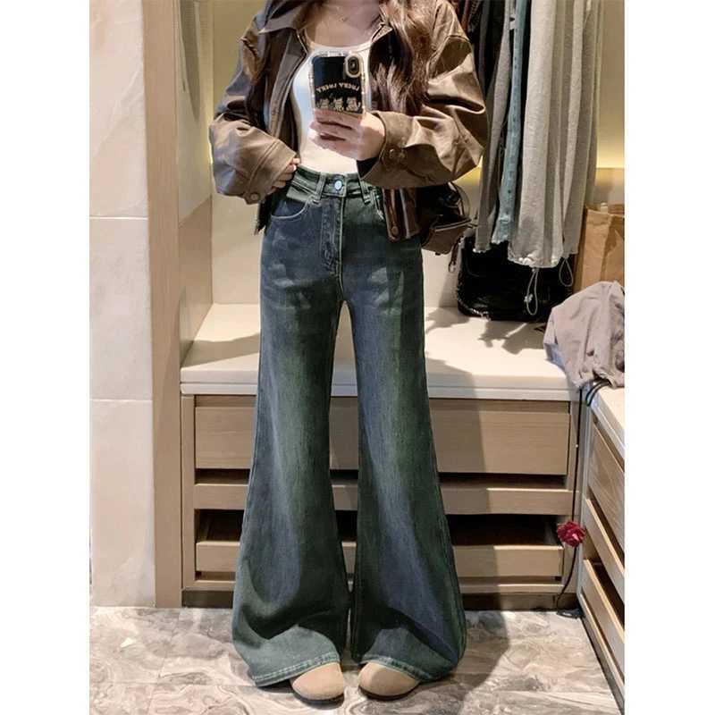 Jeans For Woman Y2k Clothes Retro Flared Trousers Winter High Waist Loose Fit Wide Leg Denim Pants Slimming Fashion Casual M260310