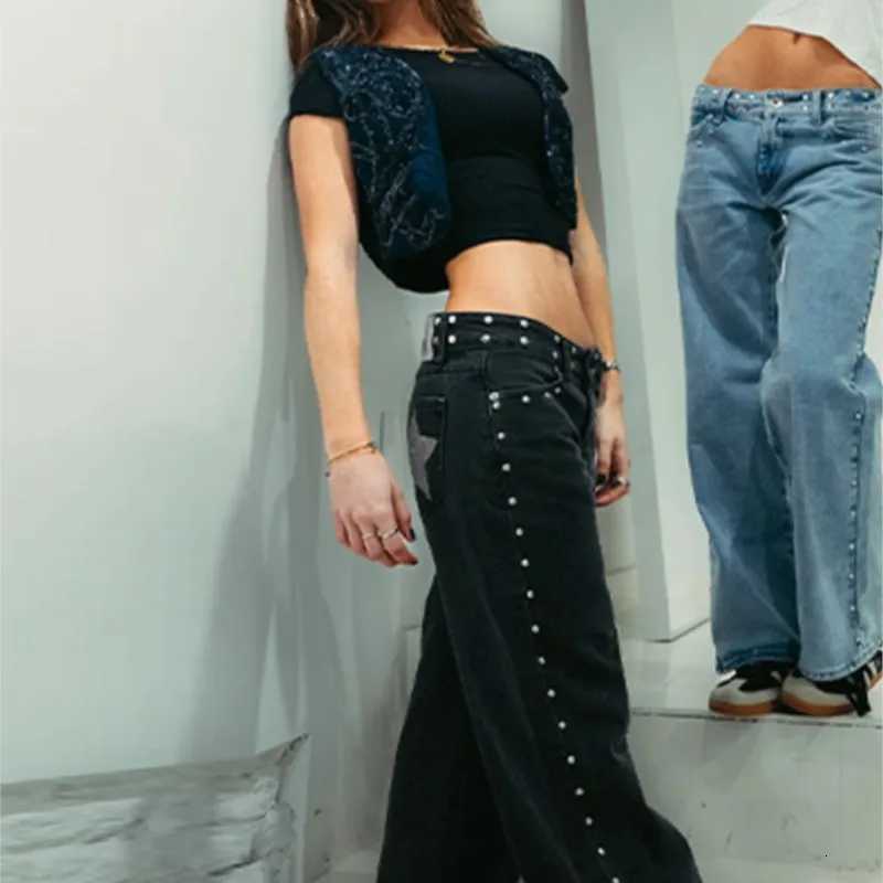 High Waisted Wide Leg Jeans With Star Patches Y2K Vintage Denim Pants Women Baggy Straight Cut Casual Fashion JeansT260310