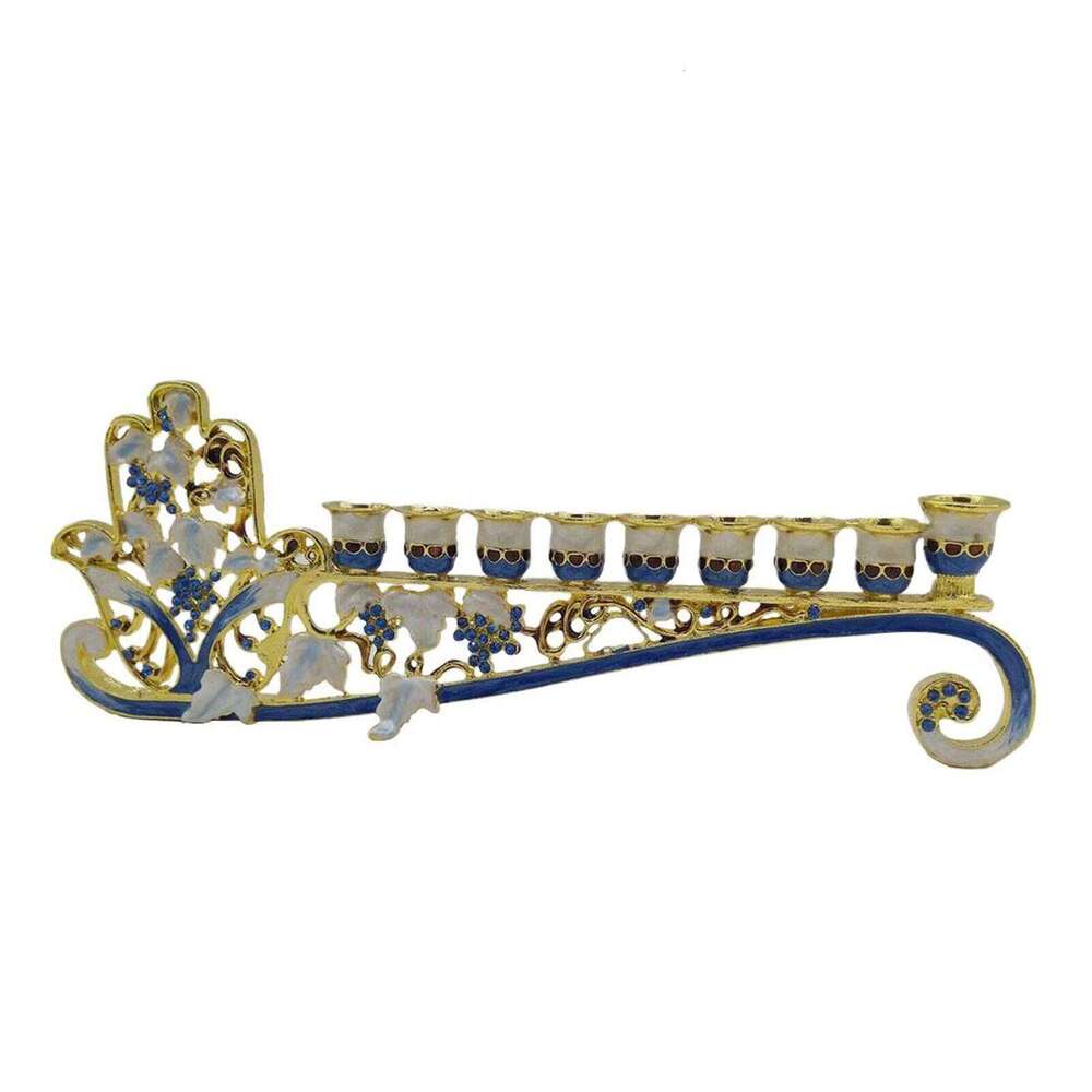 Gold Blue 9 Branch Holder for Hanukkah Menorah Candelabrum Candle Stand Christmas Party Wedding Home Decor Candlesticks H260310