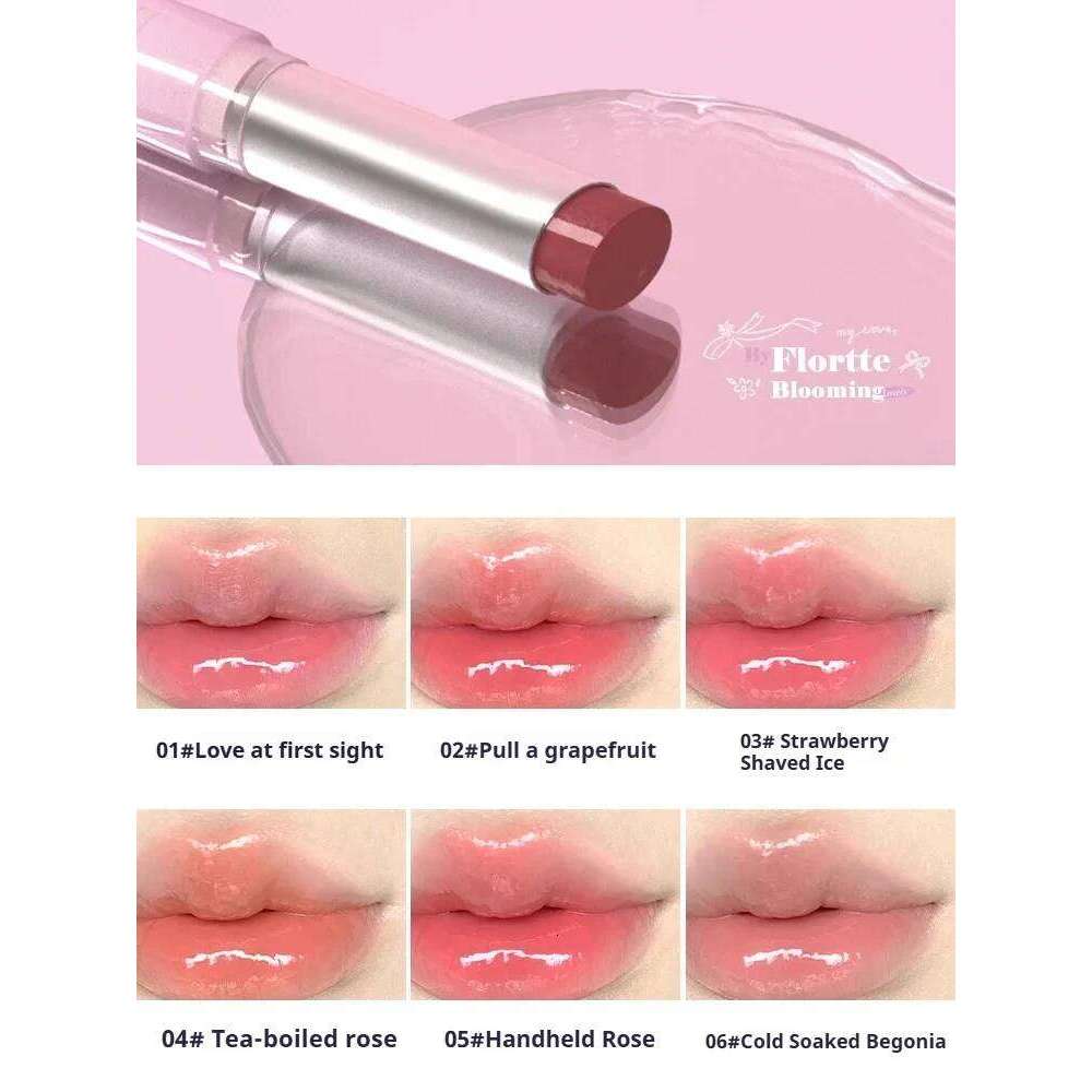 FLORTTE Lipstick Blooming Lovely Series Moisturizing Mirror Water Glaze Not Easy to Stick Cup Solid Lip Balm Makeup Z260310