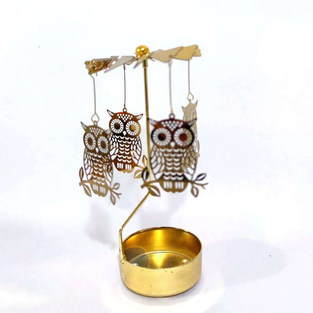 Gold Rotating Candle Holder Christmas Decor Metal Spinning Tealight Carousel DIY for Wedding Party Table Centerpiece Decoration H260310