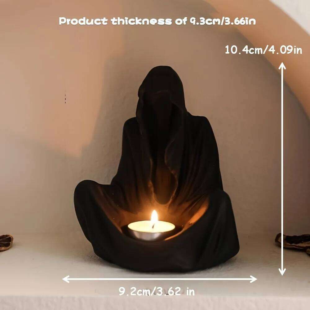 Halloween Atmosphere Candlestick - Gothic Dark Knight Reaper with Mysterious Cloak H260310