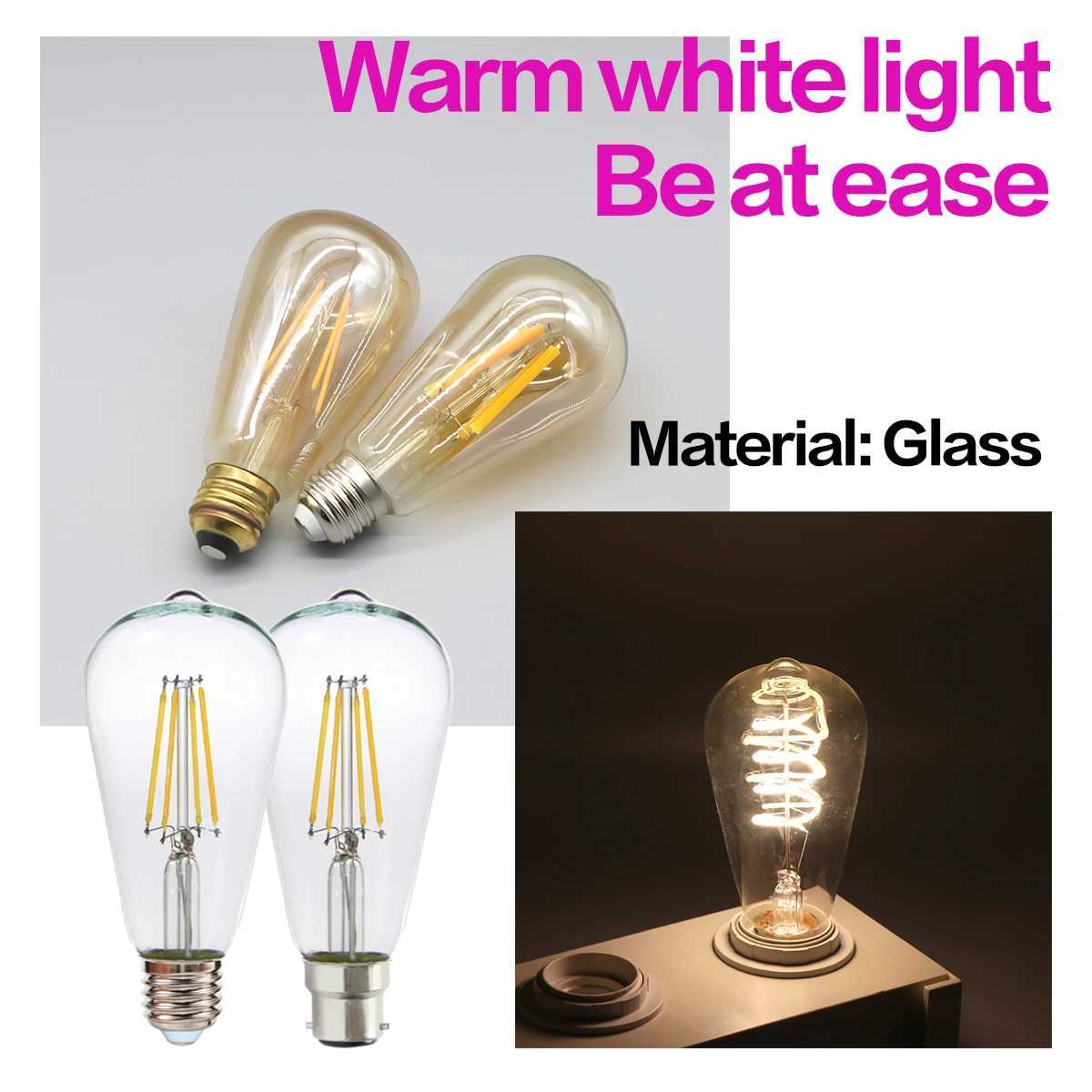 4pcs Edison Filament Bulb E27 B22 E14 Retro Led Light C35 A60 ST64 AC220-240V Vintage Warm Glass Lamp Lighting Indoor Living H260310