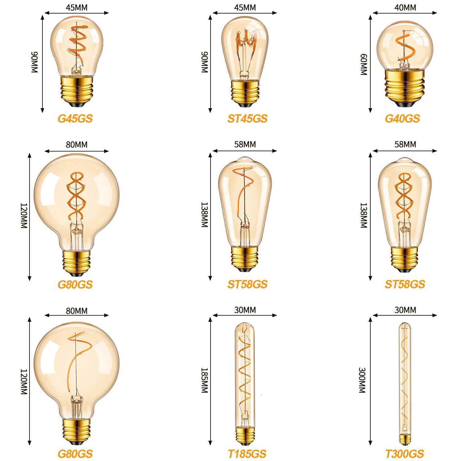 Retro Edison Bulb E27 220V G80 ST45 T185 T300 G40 Ampoule Vintage Led Light Bulb Incandescent Lamp Filament Light Bulbs Decor H260310