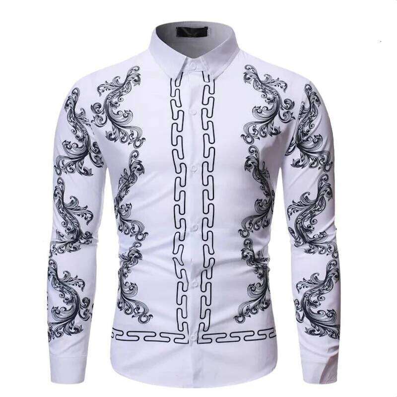 New Luxury Printed Design Tops Fashion Floral Patterns Long Sleeve Shirts Casual Men's Retro Clothing Shirt