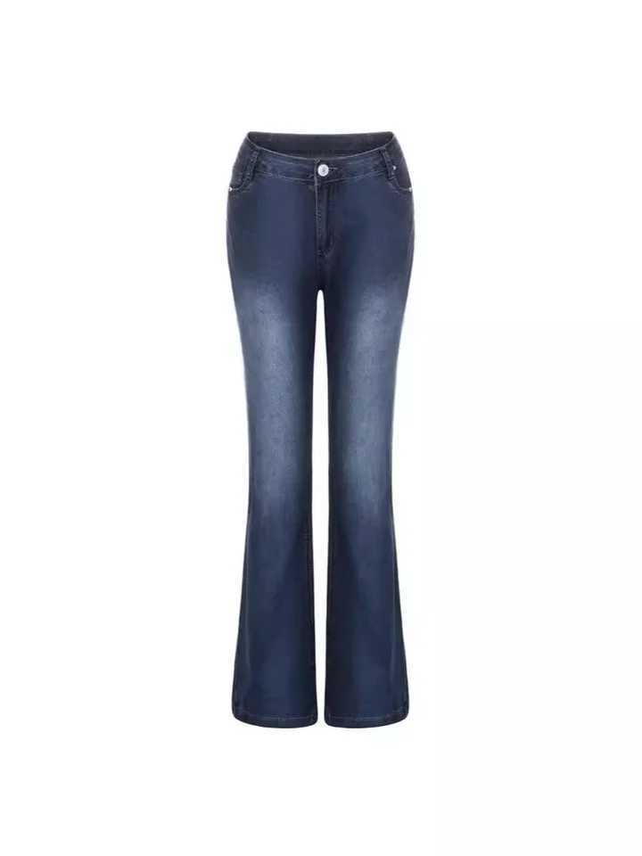 American retro mid waist flared slim fit elastic jeans for women M260310