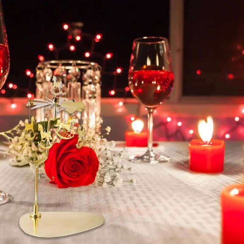 Thermal Rotation Gold Carousel Candlestick Romantic Spinning Aromatherapy Candle Holder For Wedding Home Decor H260310