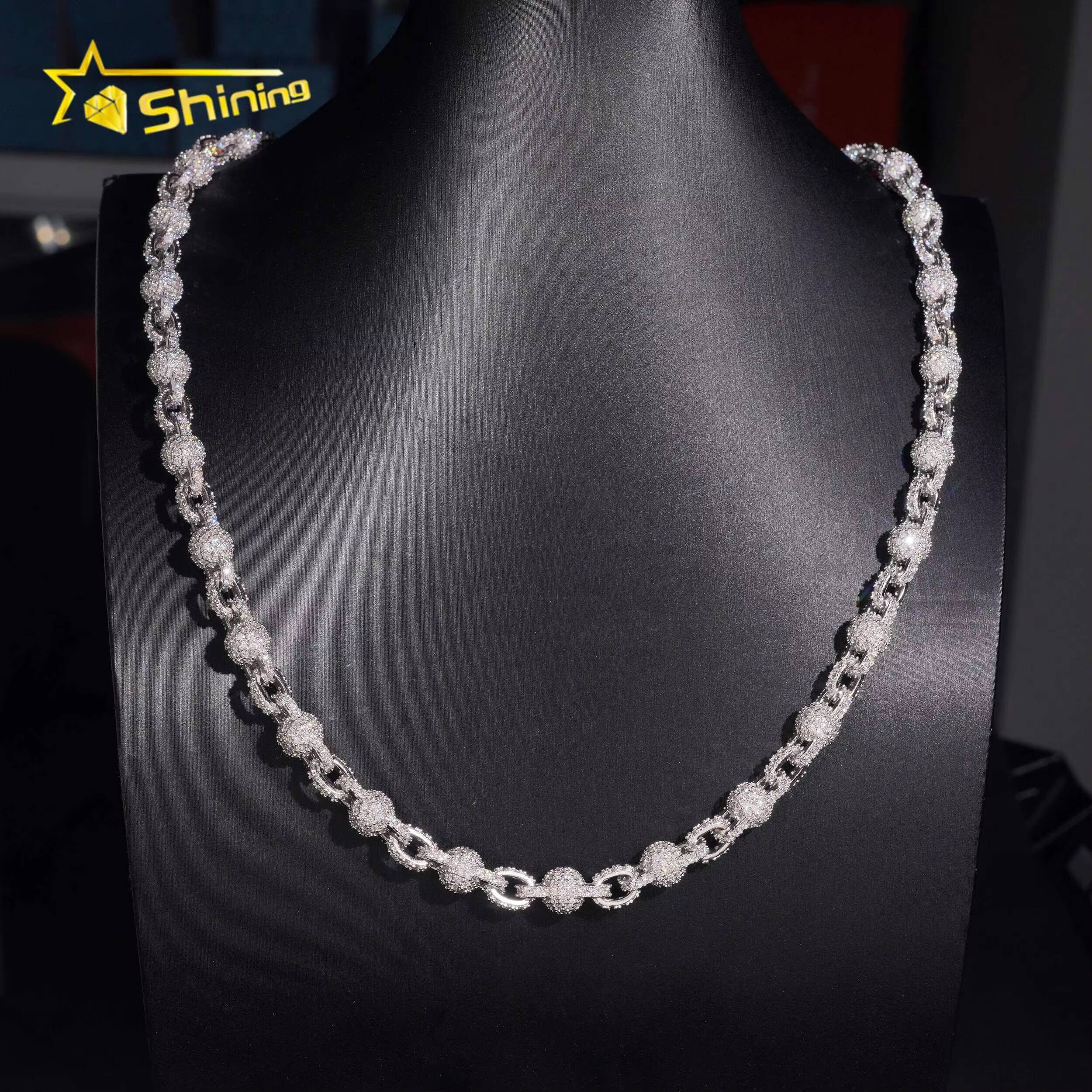 Link Chain Beads 8mm Iced Out VVS Moissanite Pass Diamond Test Cuban Link Chain Hip Hop Mens 925 Silver Necklace Jewelry