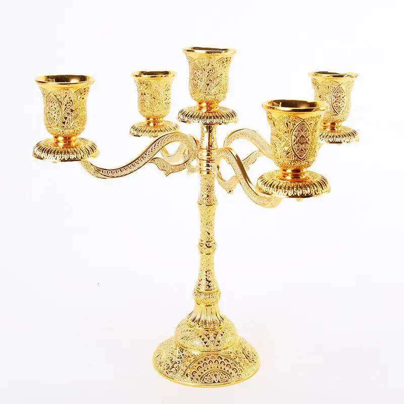 Small Gold Metal Wedding Candlestick European Candle Holder Table Candlelight Dinner Hotel Home Decor Anniversary Candelabrum H260310