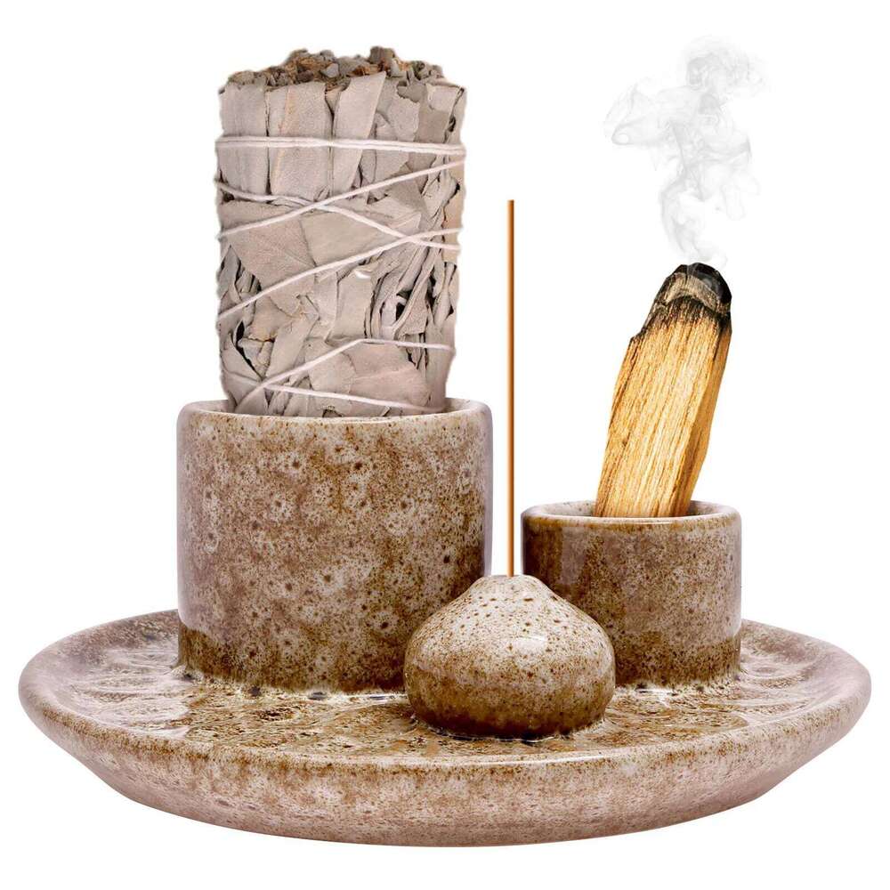 4in1 Bowl Palo Santo Ceramic Candle Holder Tray Incense Burner Sage Holders for Ideal Yoga Meditation Decoration H260310