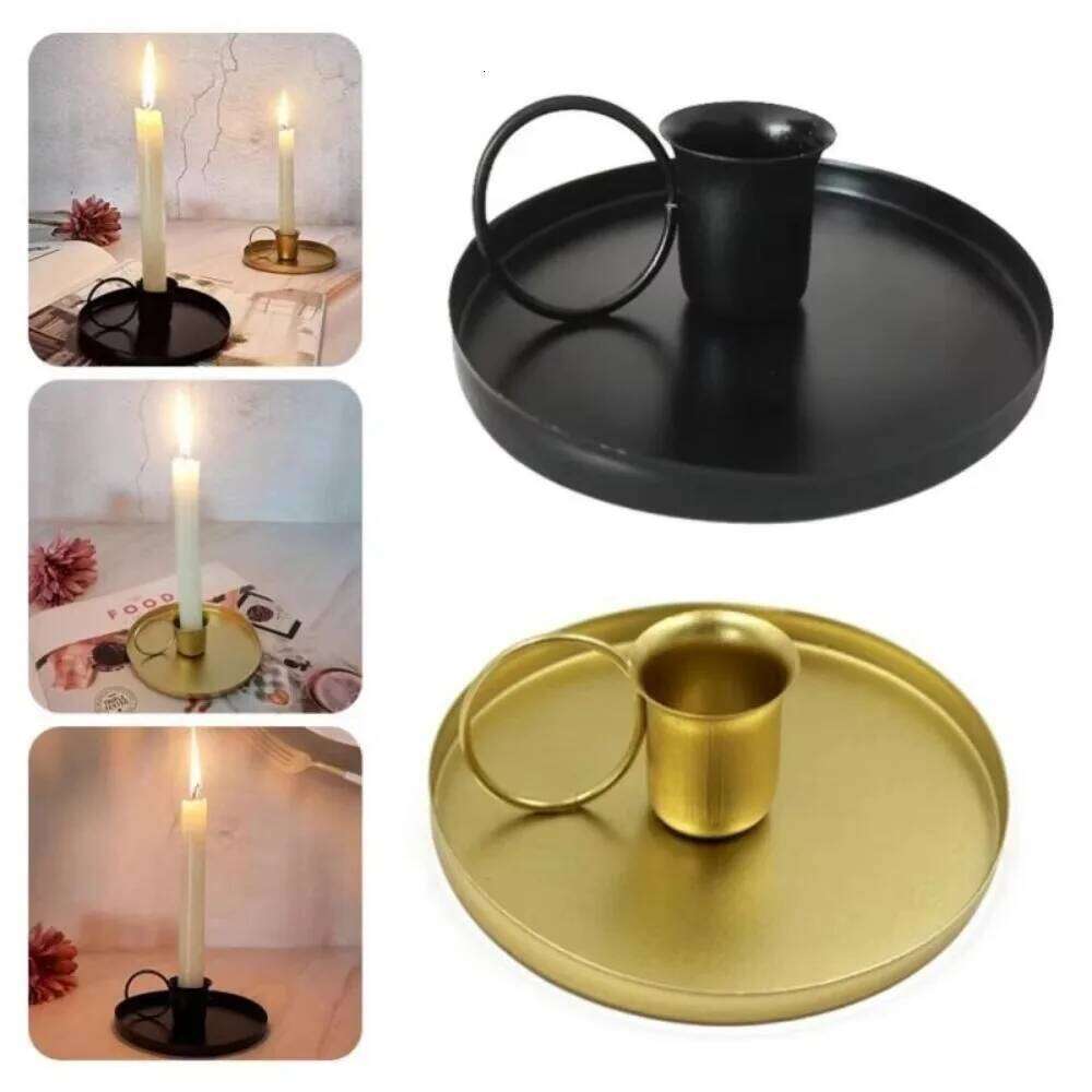 Vintage Candle Holder Portable with Handle Round Lightweight Metal Desktop Candlestick Adornment H260310