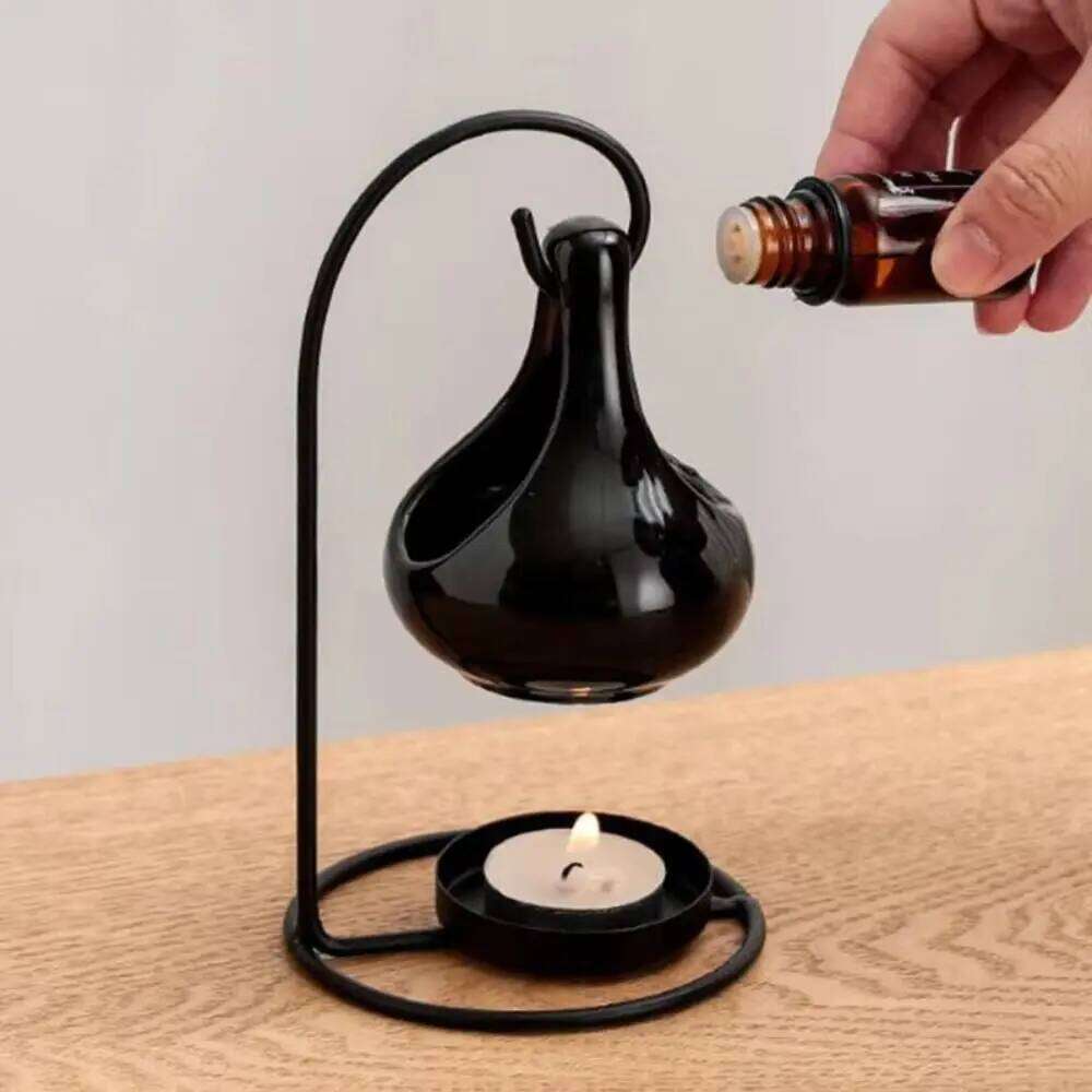 Portable Hanging Scented Oil Lamp Black Ceramic Candle Holder Aromatherapy Burner Bedroom Fragrance Item Home Decor H260310