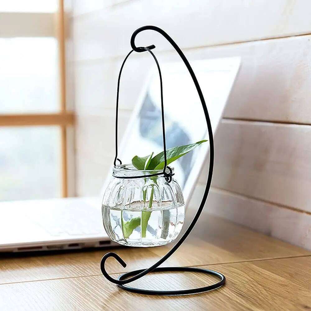 1PC Ornament Display Stand,24cm Black white Iron Hanging Stand Rack Holder with Glass ball,for Christmas and Wedding Decoration H260310