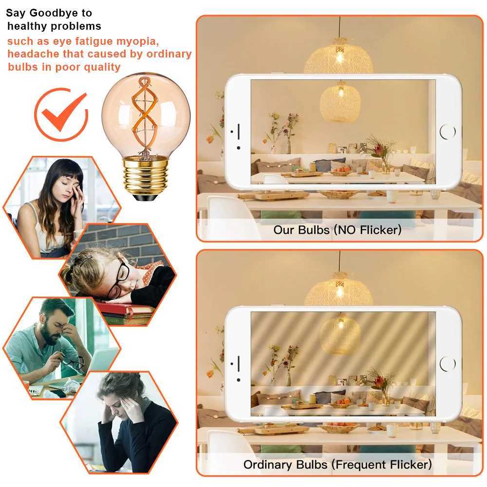4PCS Dimmable Led Bulb E27 Globe Edison Light Bulbs G165 G50 3W Amber Glass Mini Ball Lamps 2200K Vintage Spiral Filament Bulbs H260310