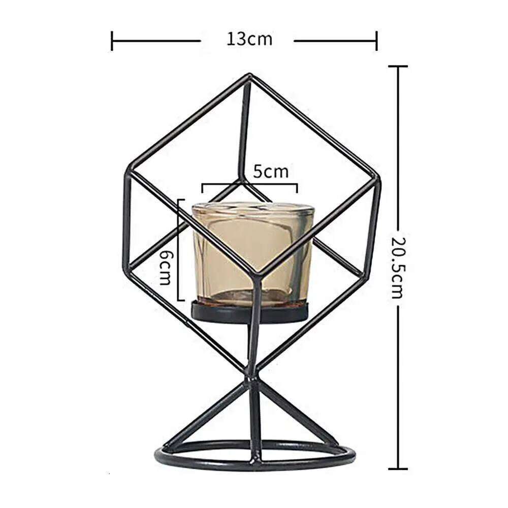 Holder with Glass Cup Geometry Iron Art Nordic Style Creative Candle Stand Table Ornament for Party Home Decoration H260310