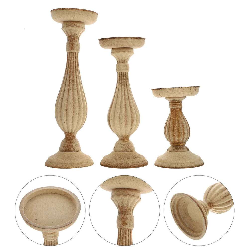 3Pcs Wooden Holders Nordic Vintage Style Creative Candlestick for Home Decor Party Decoration Cozy Atmosphere H260310
