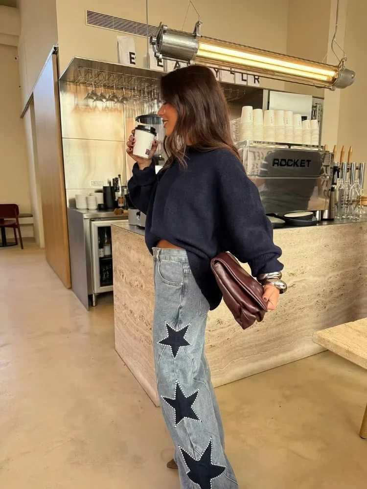 Casual Five-point Star Denim Pants Women Vintage High Waist Patchwork Zipper Wide Leg Trousers 2026 New Lady Spring Autumn WearT260310