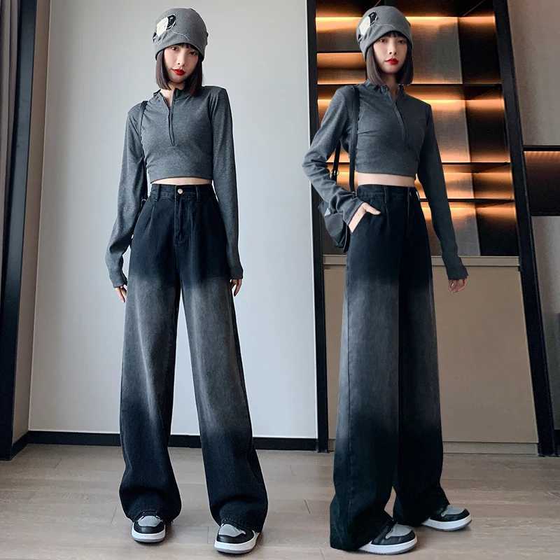 L-6XL Plus Size Jeans Women 2025 Spring New Arrivals High Waist Wide Leg Loose Black Denim Pants Women Streetwear Jeans Woman M260310