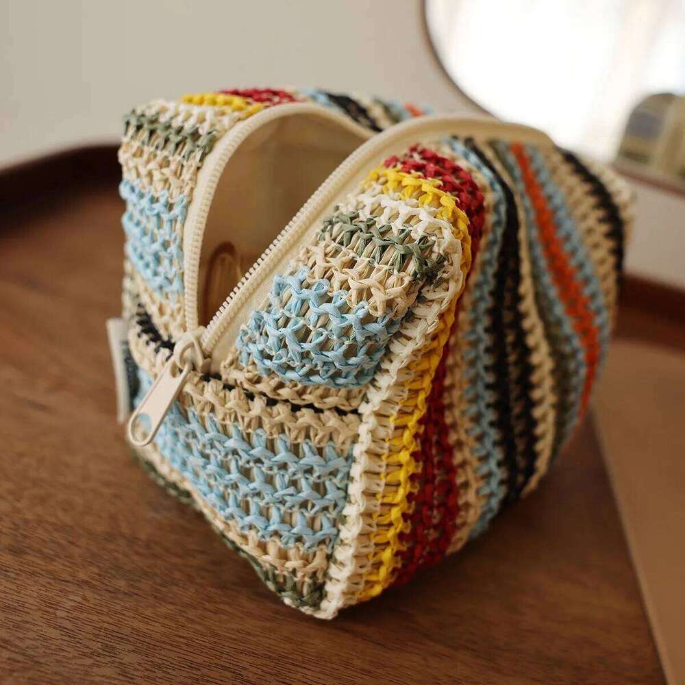 Colorful Knitted Cosmetic Bag Travel-Friendly Handbag Toiletry Pouch Women's Cosmetics & Skincare Organizer On-the-Go Bag-in-Bag XJ260310