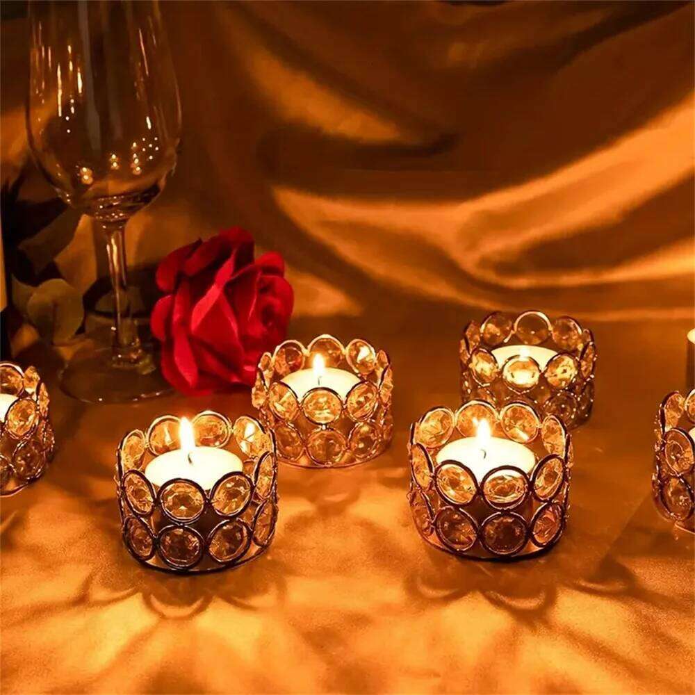4pcs Silvery Golden Crystal Tealight Candle Holders for Home Table Bedroom Centerpiece Wedding Family Party Decor Creative Gifts H260310