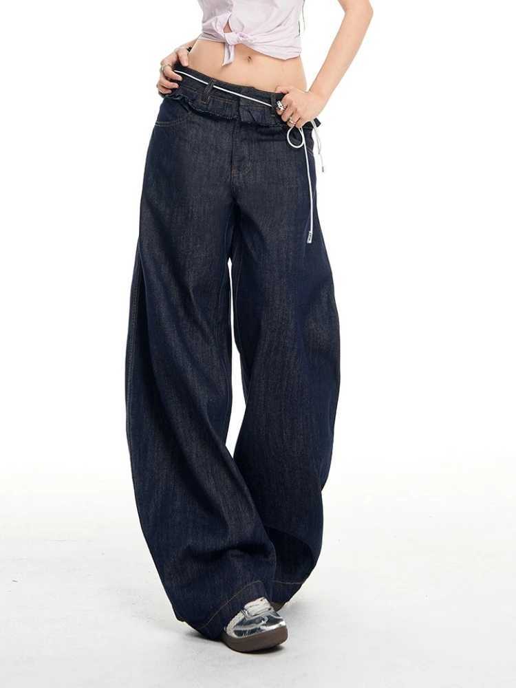 American Spicy Washed Curved Knife Jeans wiTH Spring and Summer Design Wooden Ear Loose Straight Leg Wide Leg Pants M260310