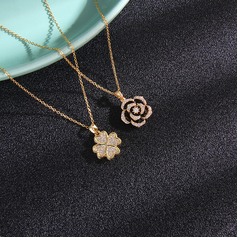 Luxury Brand Designer Jewelry Luxury Brand Designer Jewelry Zircon Double-Sided Four-Leaf Clover Necklace For Women, Ins-Style, Niche Design, High-End