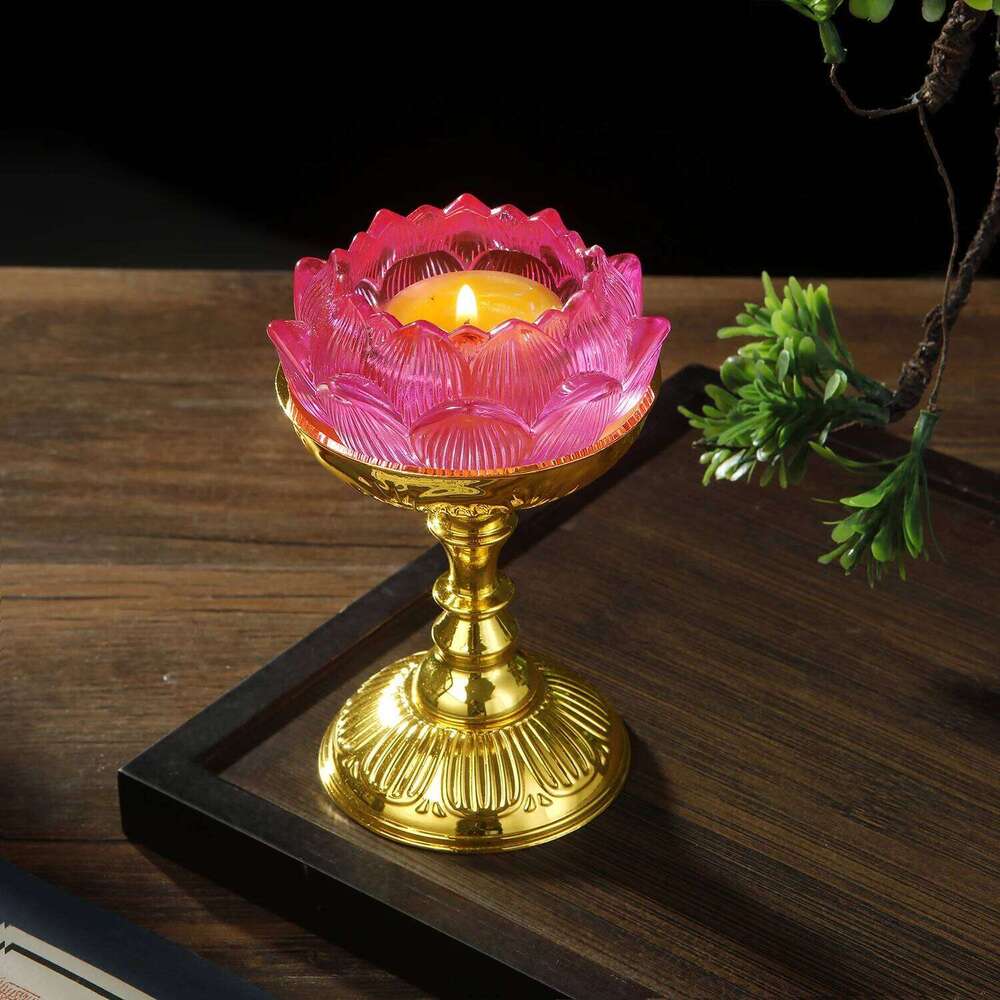 Vintage Holders Glass Lotus with Metal Base Butter Holder Long Lamp Candlestick Put Candle Cup Home Deco H260310
