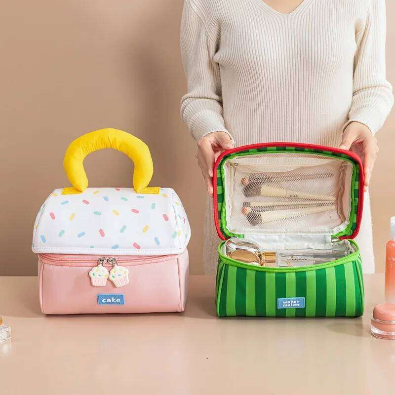 2025 Cute cosmetic thickened small house gift, large-capacity partition storage bag, soft portable toiletry bag XJ260310