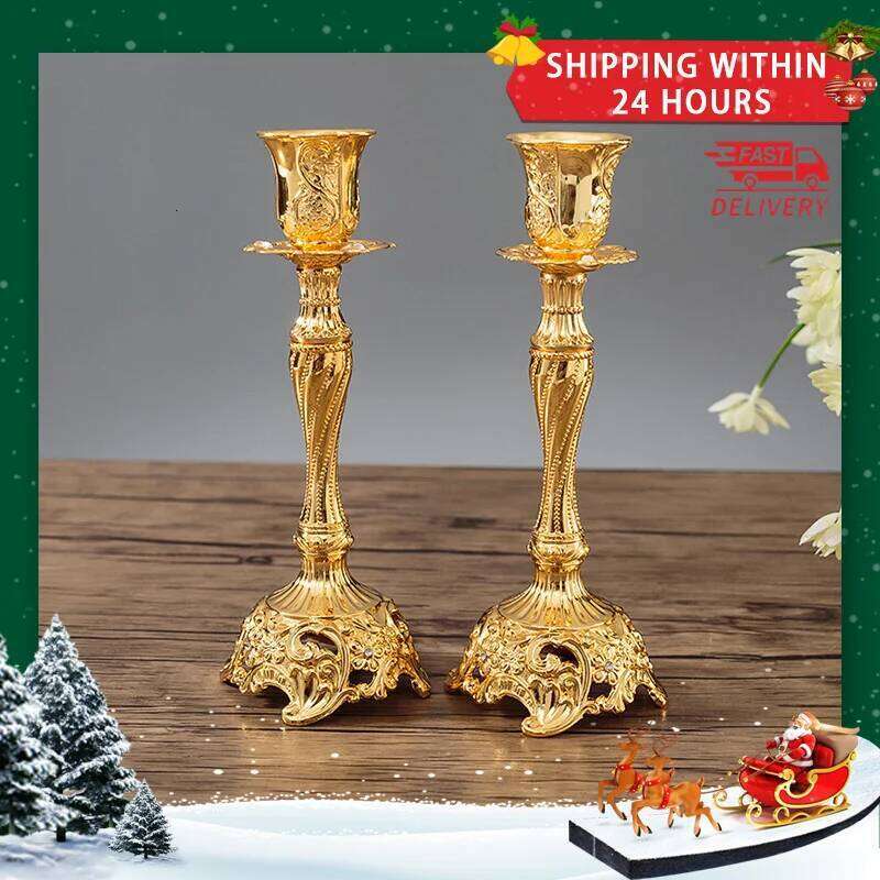 2Pcs Gold Silver Holder Europe Wedding Candle Stand God Candlesticks Metal Antiques Table Home Decoration H260310