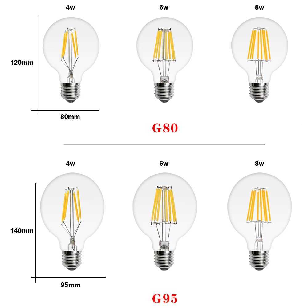 Bombiilas Filament LED Light Bulb E27 E14 220V 240V C35 C35L ST64 A60 T45 G45 G80 G95 Candle Light Glass Bulb Lampara LED Lamp H260310