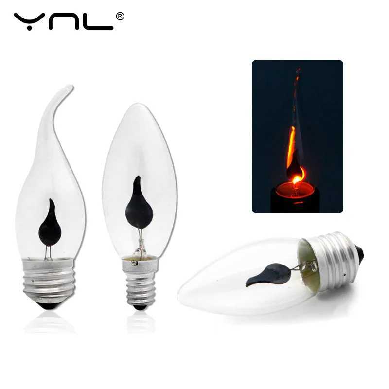 Edison LED Flicker Flame Candle Lamps Bulb E27 E14 AC 220V 230V 3W Vintage Fire LED Tail Tip Lights Bulb Decoration Lighting H260310