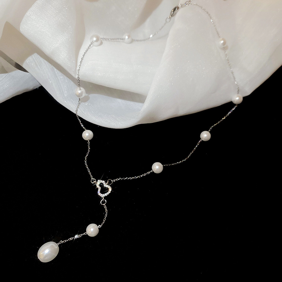 French-style zircon gourd pearl necklace, simple and fashionable, suitable for daily commuting, versatile collarbone chain with a unique design, niche - view 8