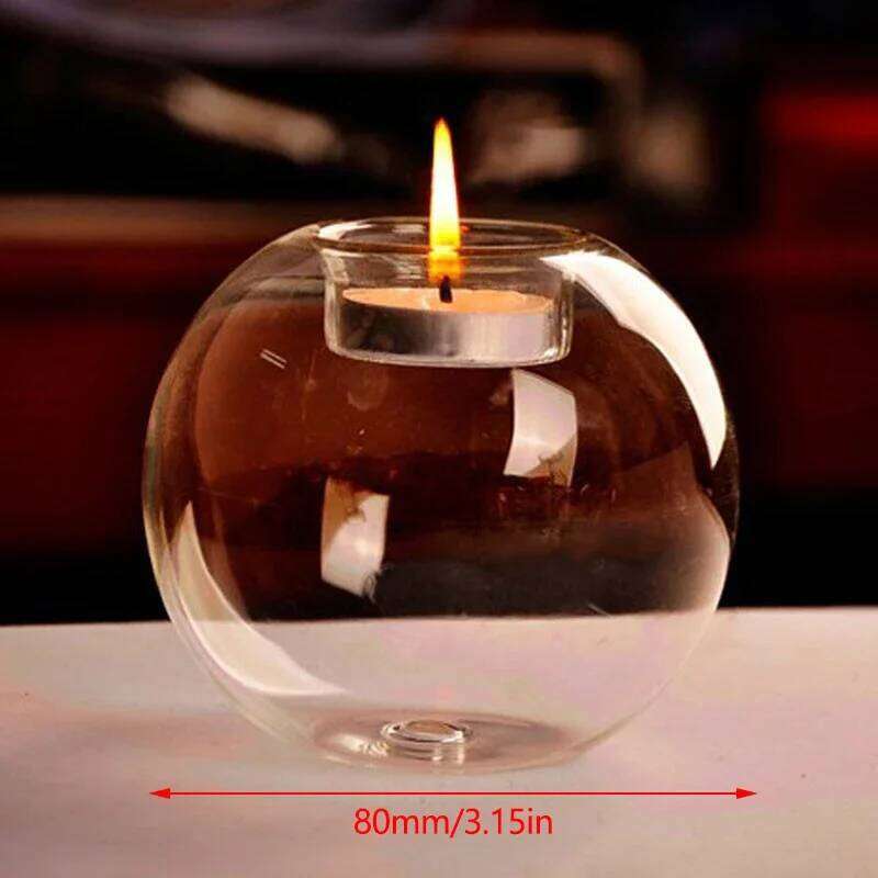 Clear Glass Tea Spot Candle Holder, Hollow Round Light, Living Room Wedding Home Decoration, 1PC H260310