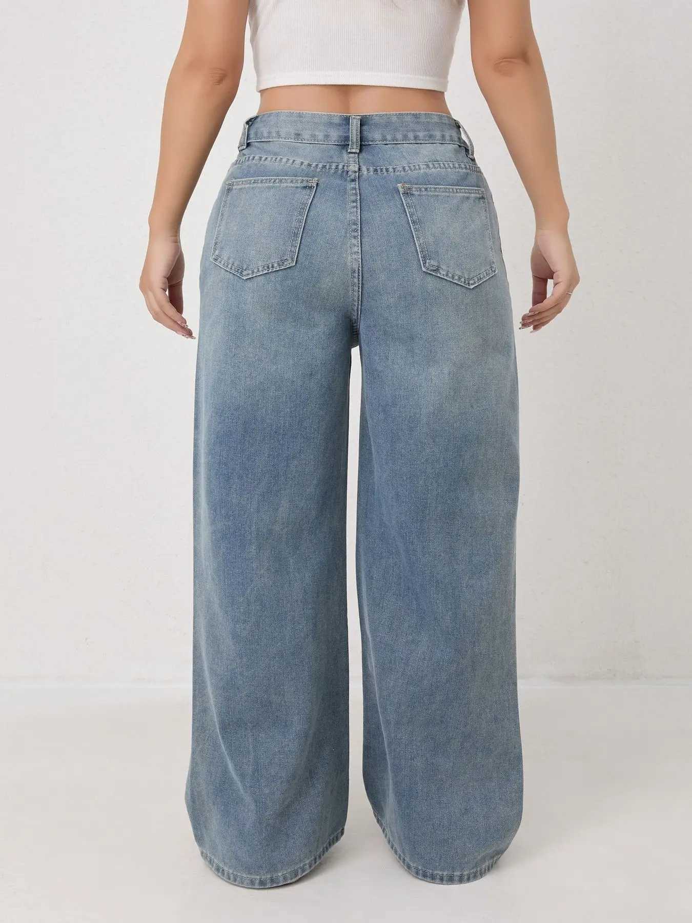 European and N Style Loose Leg Straight-leg Jeans with Holes Women Comfortable Fashion All-matching Trend Jeans M260310