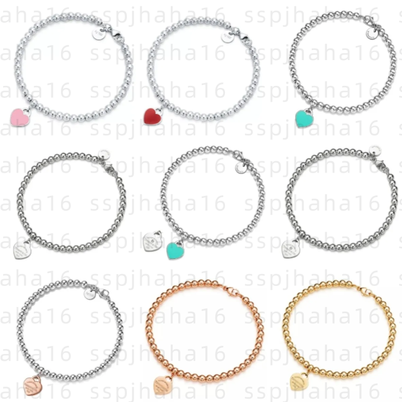 Classic tify bracelet heart-shaped drip enamel 4mm bead bracelet design love pendant 18K rose gold diamond bead bracelet