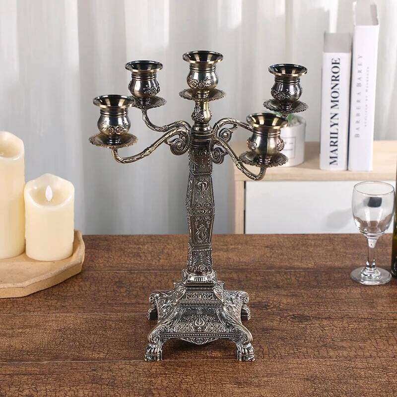 Antique Bronze Metal 5-Arm Stand, Wedding Candelabra, Table Centrepieces, Event Decoration H260310
