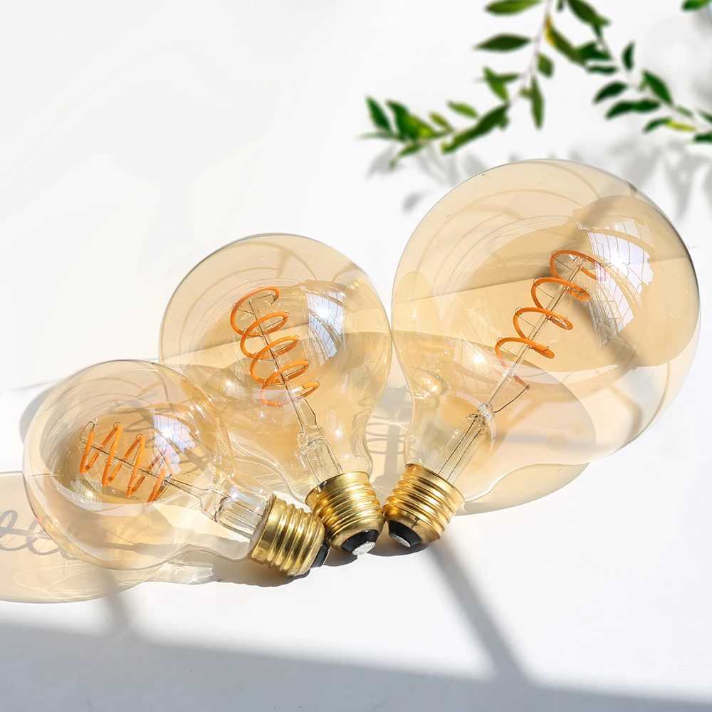 E14 E27 Retro LED Spiral Filament Light Bulb 4W Warm Yellow 220V C35 A60 T45 ST64 T185 T225 G80 G95 G125 Vintage Edison Lamp H2603101