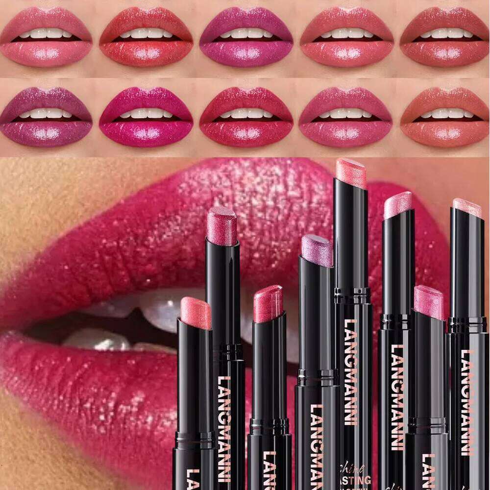 LANGMANNI 10 colors pearlescent swivel slant mouth design single pack lipstick lasting color lip gloss Z260310
