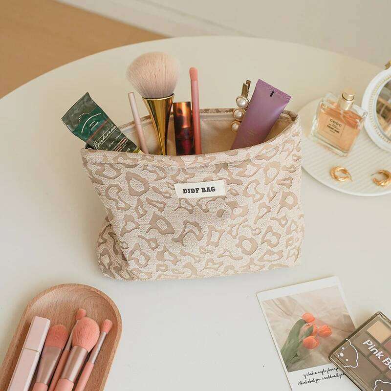 Women's cosmetic large capacity leopard print khaki travel toiletry fashion storage bag, ins style XJ260310