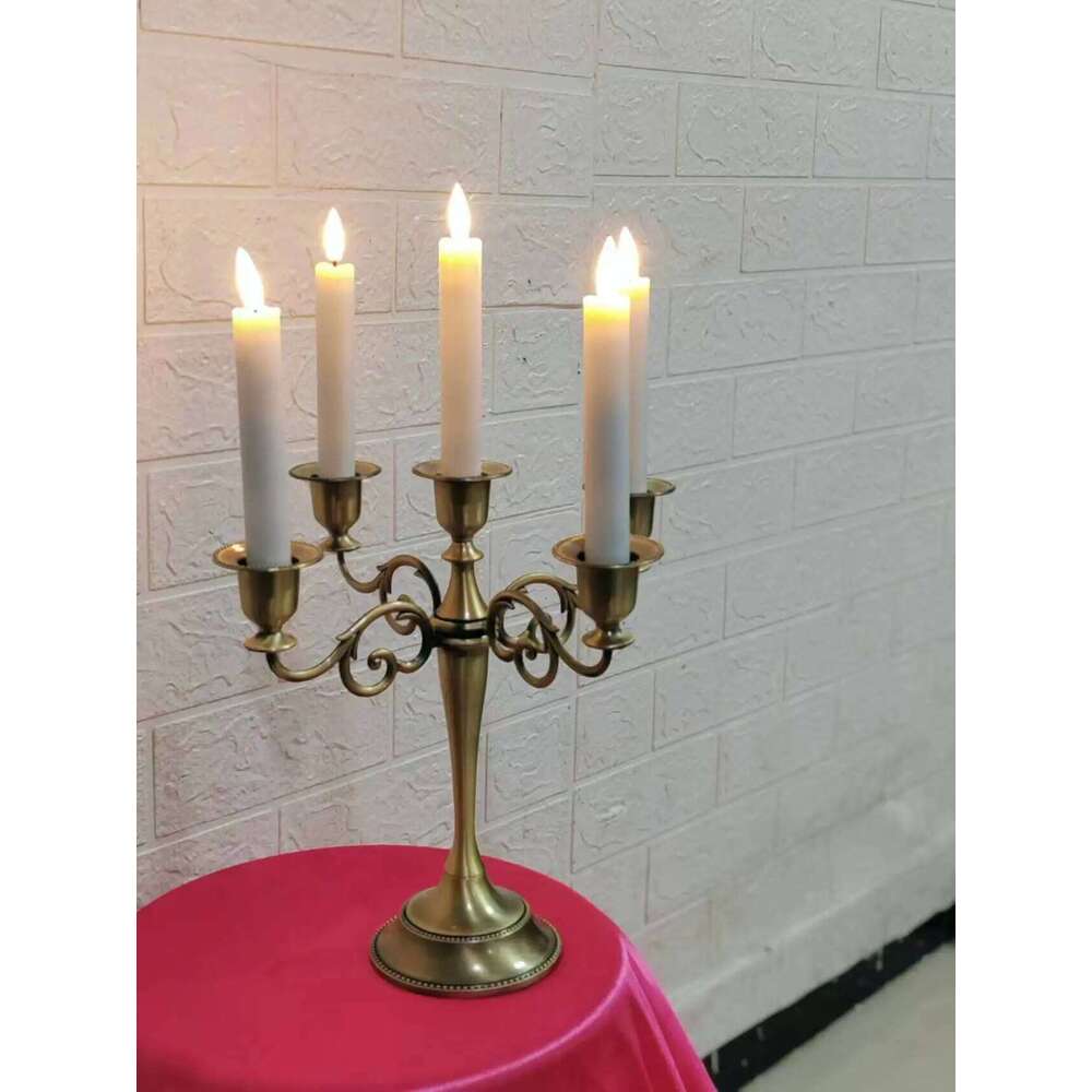 Hot Silver/Gold/Bronze/Black 5-Arms Metal Pillar Candle Holders Candlestick Wedding Decoration Stand Home Decor Candelabra H260310
