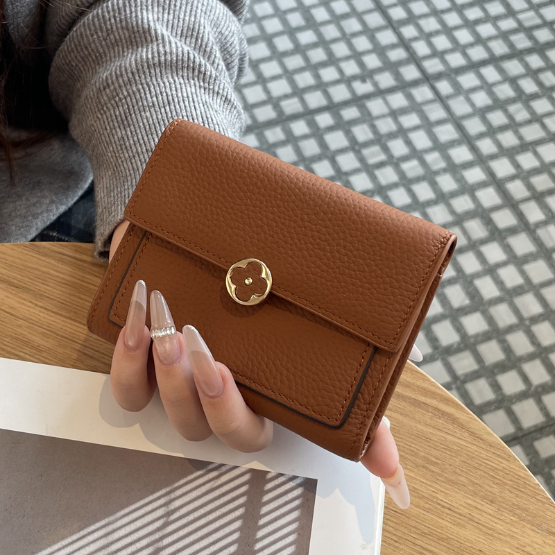 Free shipping 2026 Hot leather short wallet with multi slot buckle and fashionable trend designer card bag for woman