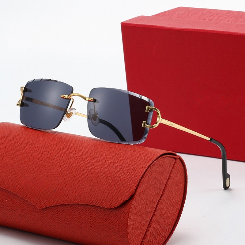 Designer Luxury Sunglasses for Women - Rimless Gold Metal Frame Irregular Cut-Edge Gradient Lens UV400 Protection Fashion Eyewear for Men Prescription Ready Glasses