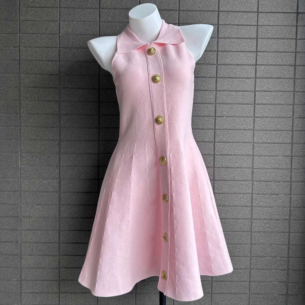 2026 new spring and summer French sleeveless elegant style lapel waist A-line dress for children