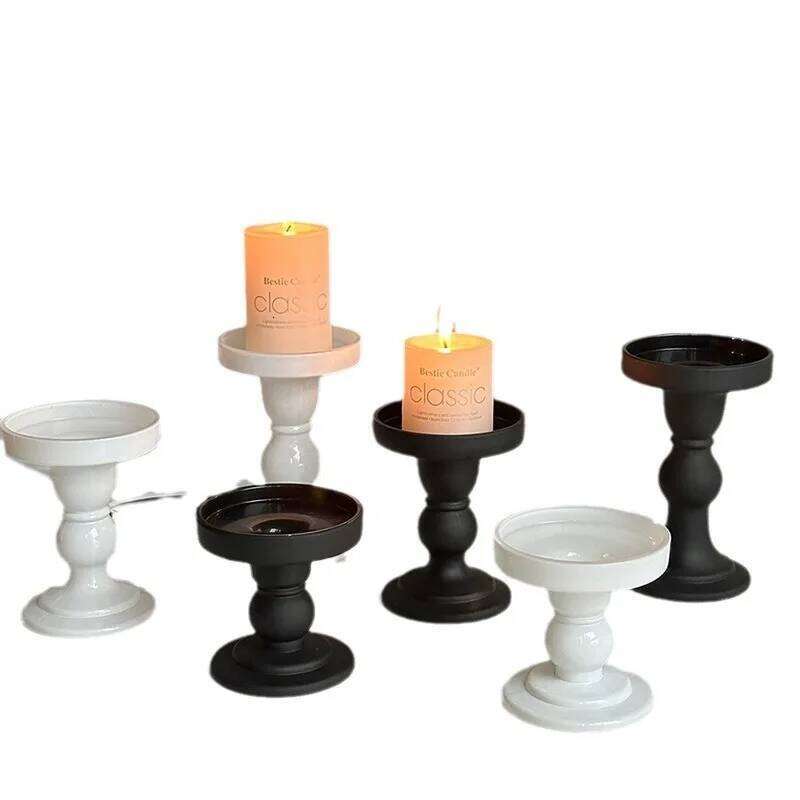 Roman Holder, Retro Black Glass Ornament, Candle Aromatherapy Pedestal, French Home Atmosphere Decoration H260310