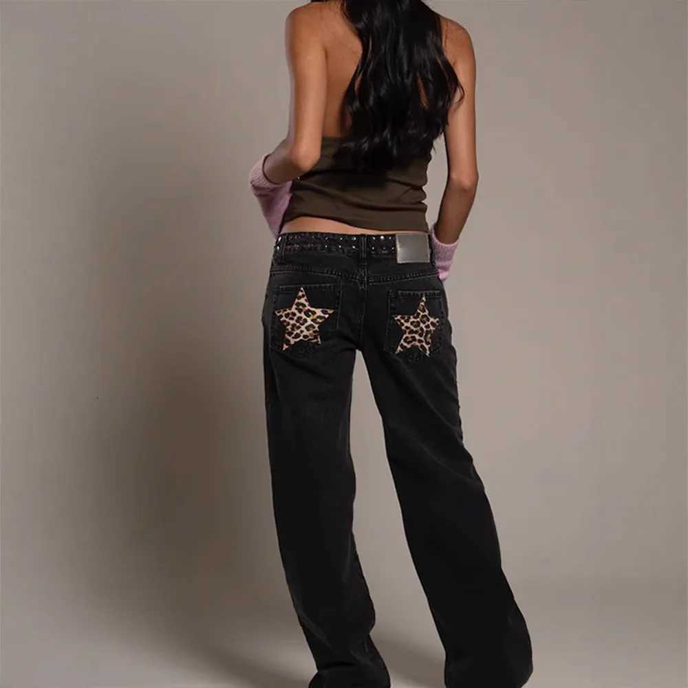 Fashion Leopard Star Print Jeans Women High Waist Zipper Straight Leg Wide Leg Pants Autumn New Lady Casual StreetwearT260310