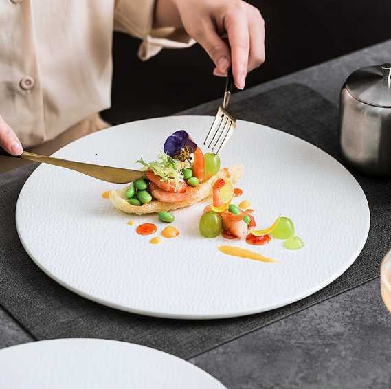 Simple flat grid pattern pasta plate European tableware holiday gift H260310