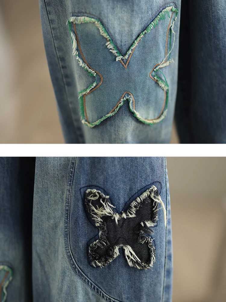 Plus Size Denim Jeans For Women 2024 Autumn New Arrivals High Elastic Waist Embroidery Streetwear Harem Pants Women Hot Sale M260310